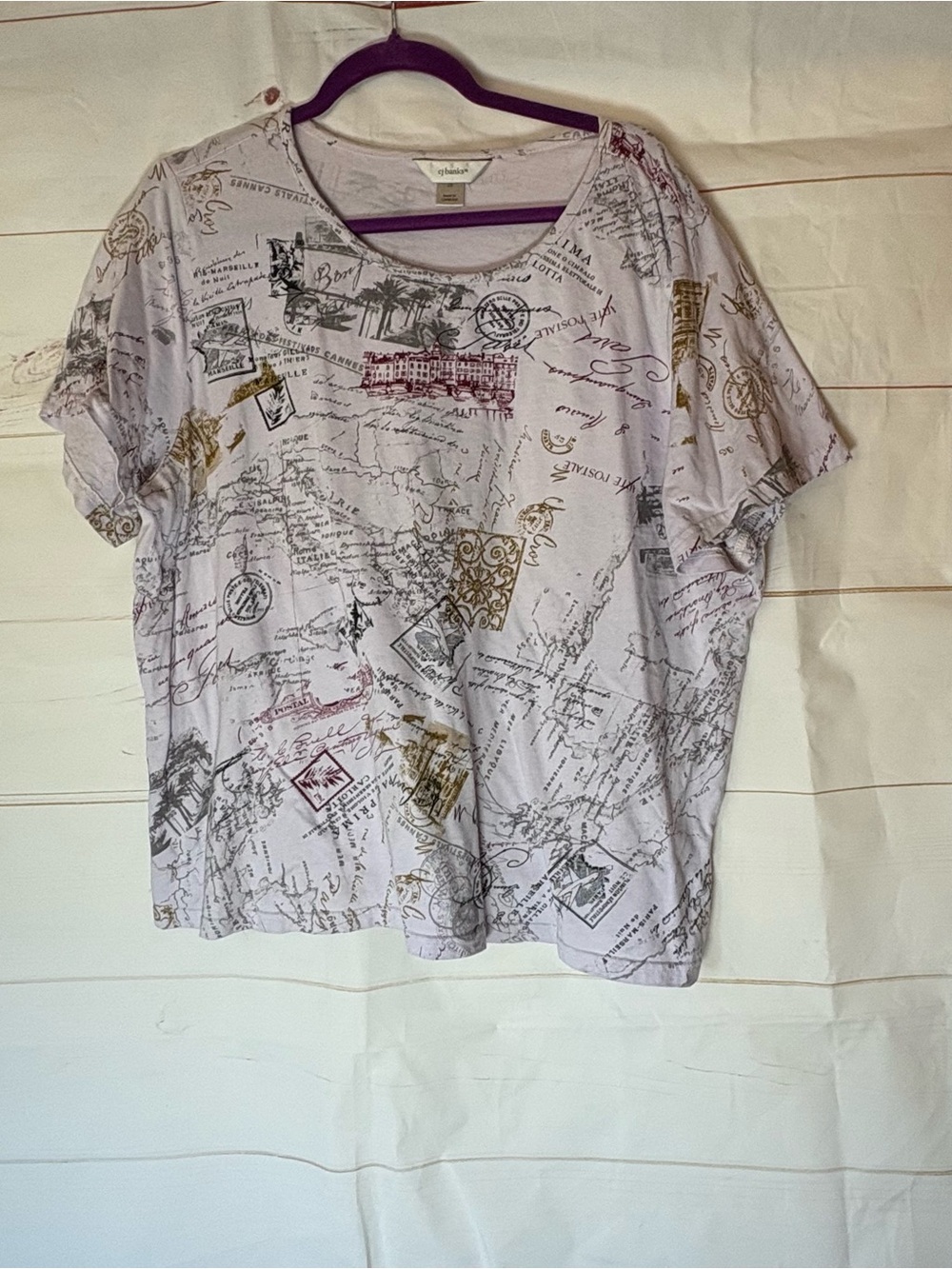 CJ Banks Short Sleeve Tee with Postal Stamp Accents